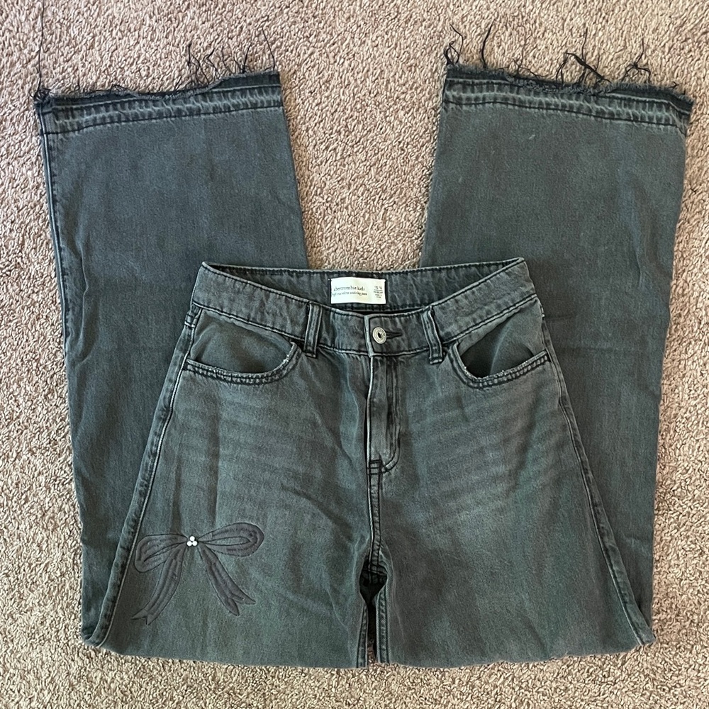 Abercrombie Kids Black High Rise Ultra Wide Leg Jeans with Bow Accents